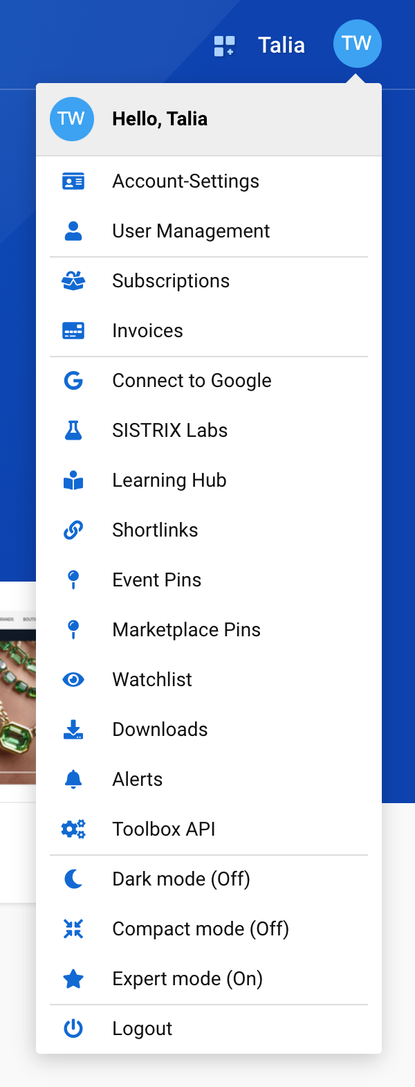 The overview of the settings in SISTRIX