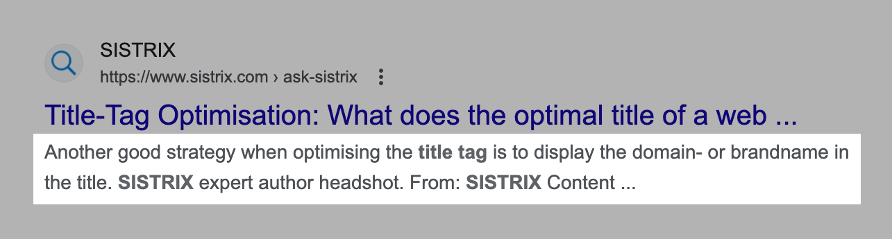 Example image for a search result on Google. The meta description is highlighted here.