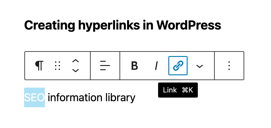 How to create a link in WordPress via the link icon in the editor.