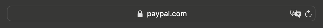The Safari address bar for the PayPal homepage. A white lock icon can be seen.