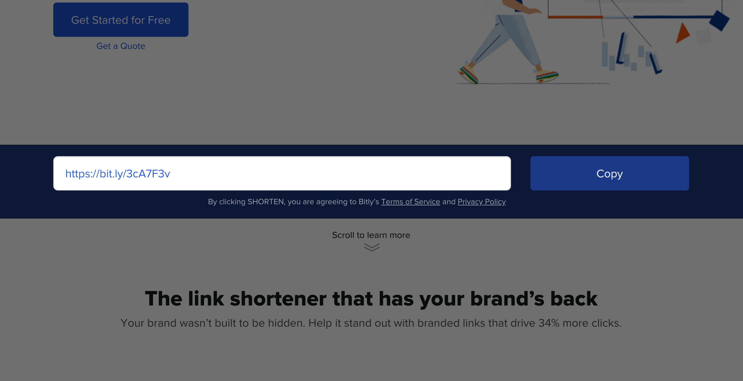 A generated example short URL on the page of the URL shortener bit.ly.