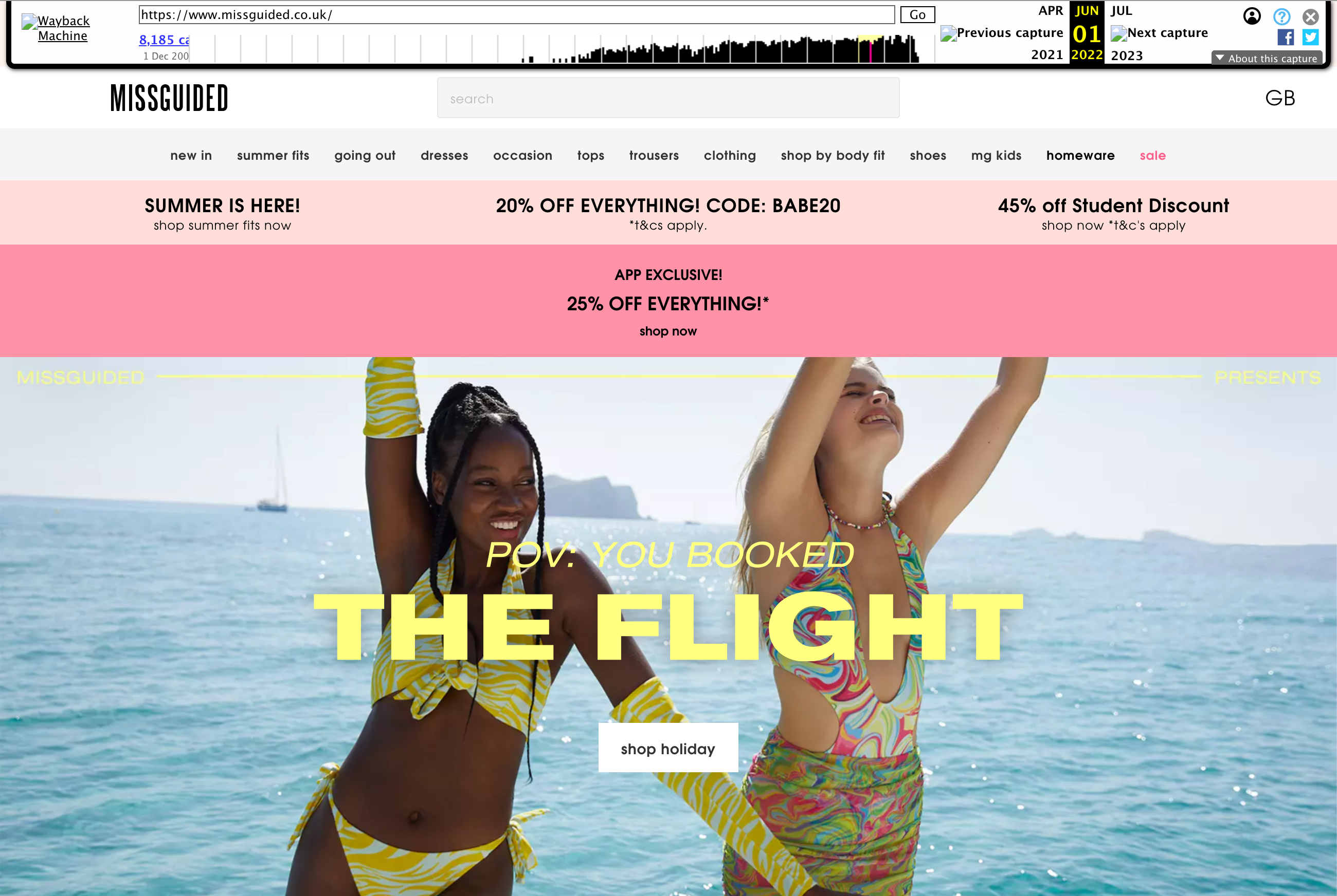 Missguided home page in June 2022.