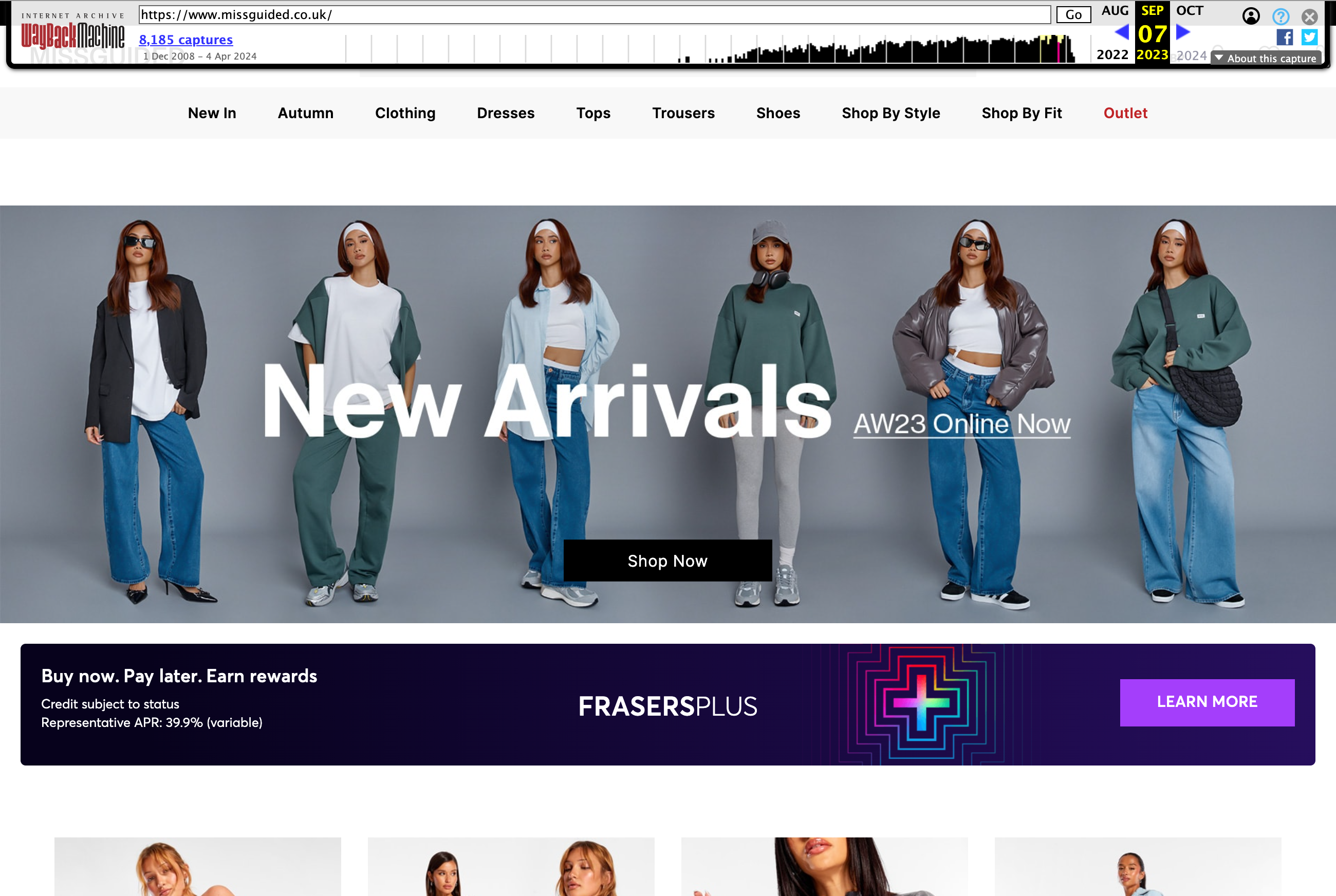 Missguided home page in September 2022.