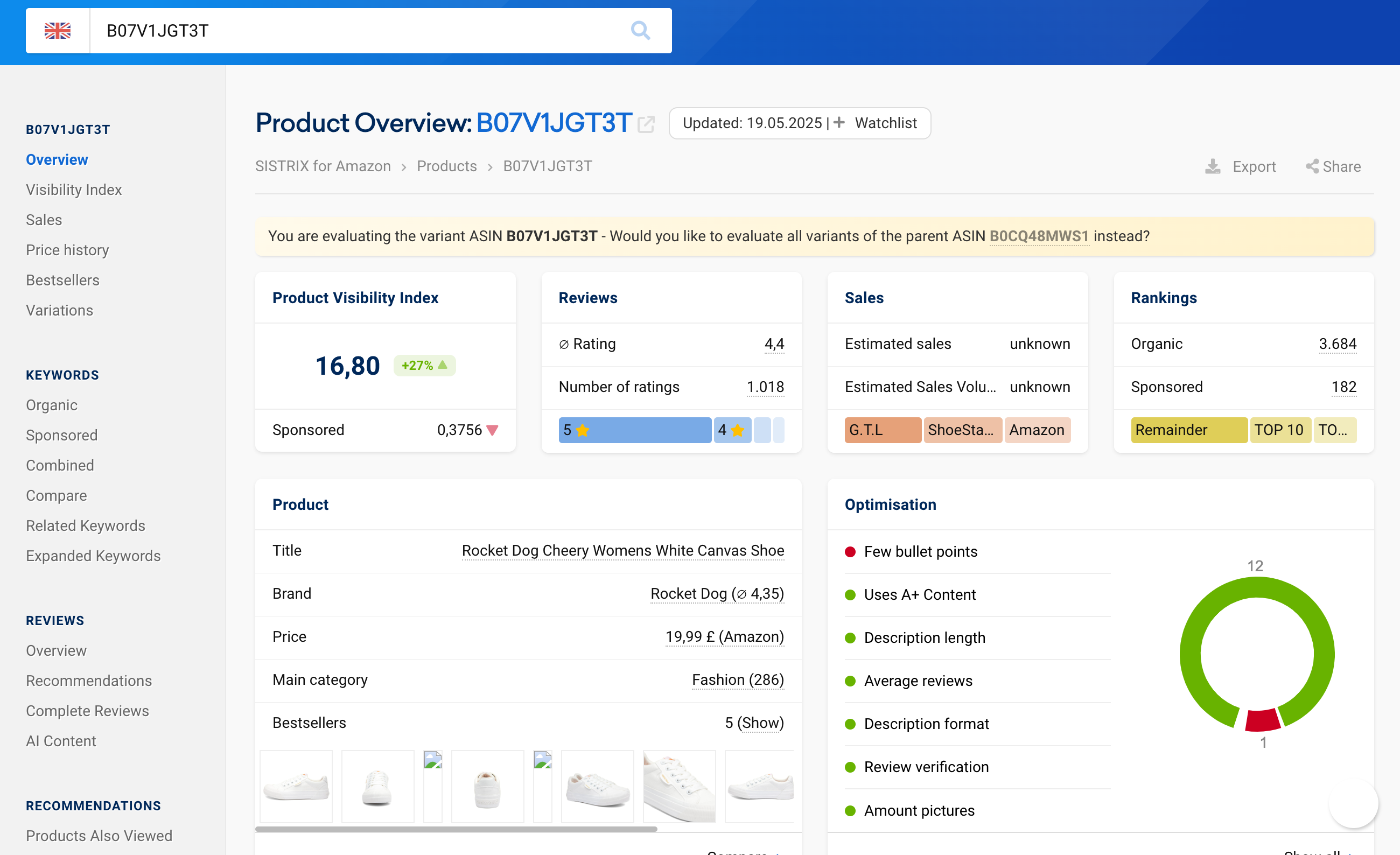 Product overview of the "Rocket Dog Cheery Womens White Canvas Shoe".