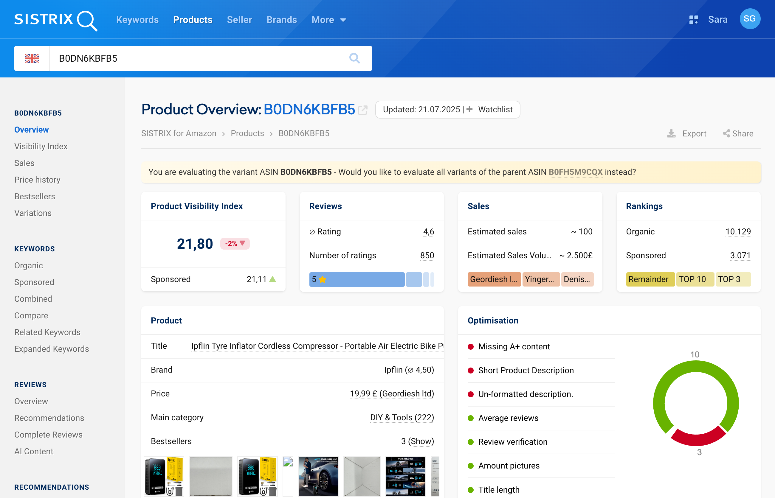SISTRIX Overview of cordless tyre inflators available on Amazon.