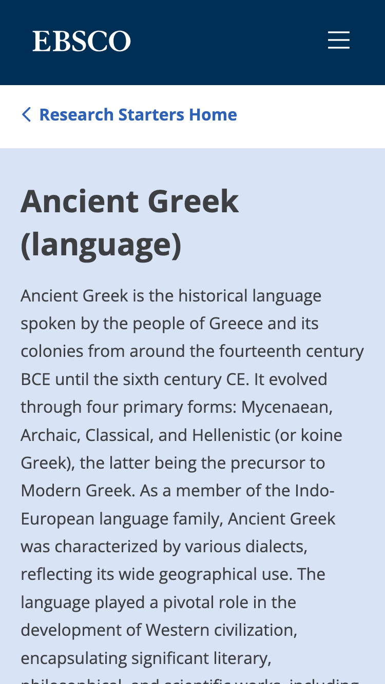 Example of an informational page on a specific topic on "ebsco.com".