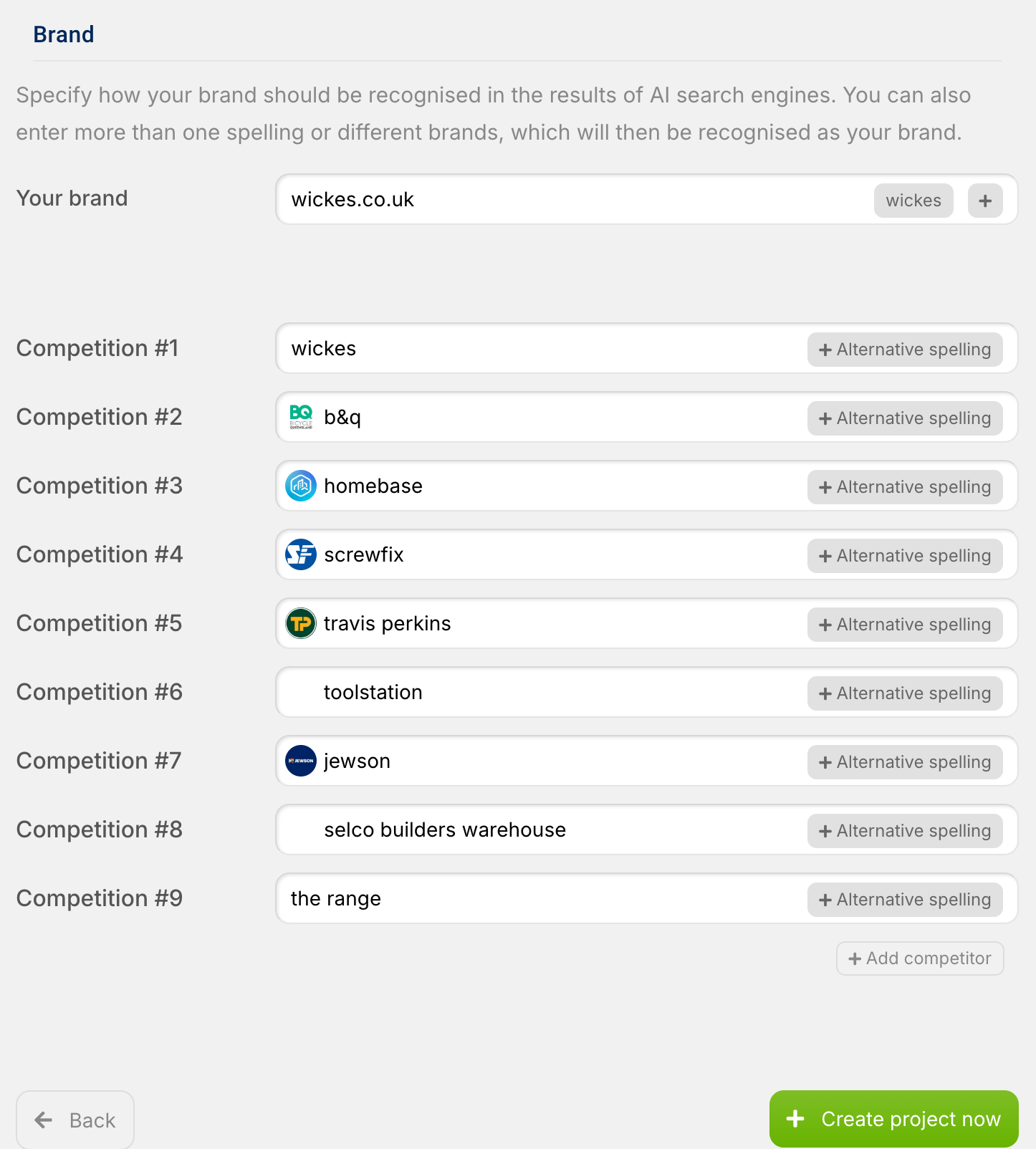 SISTRIX Projects Brand section.