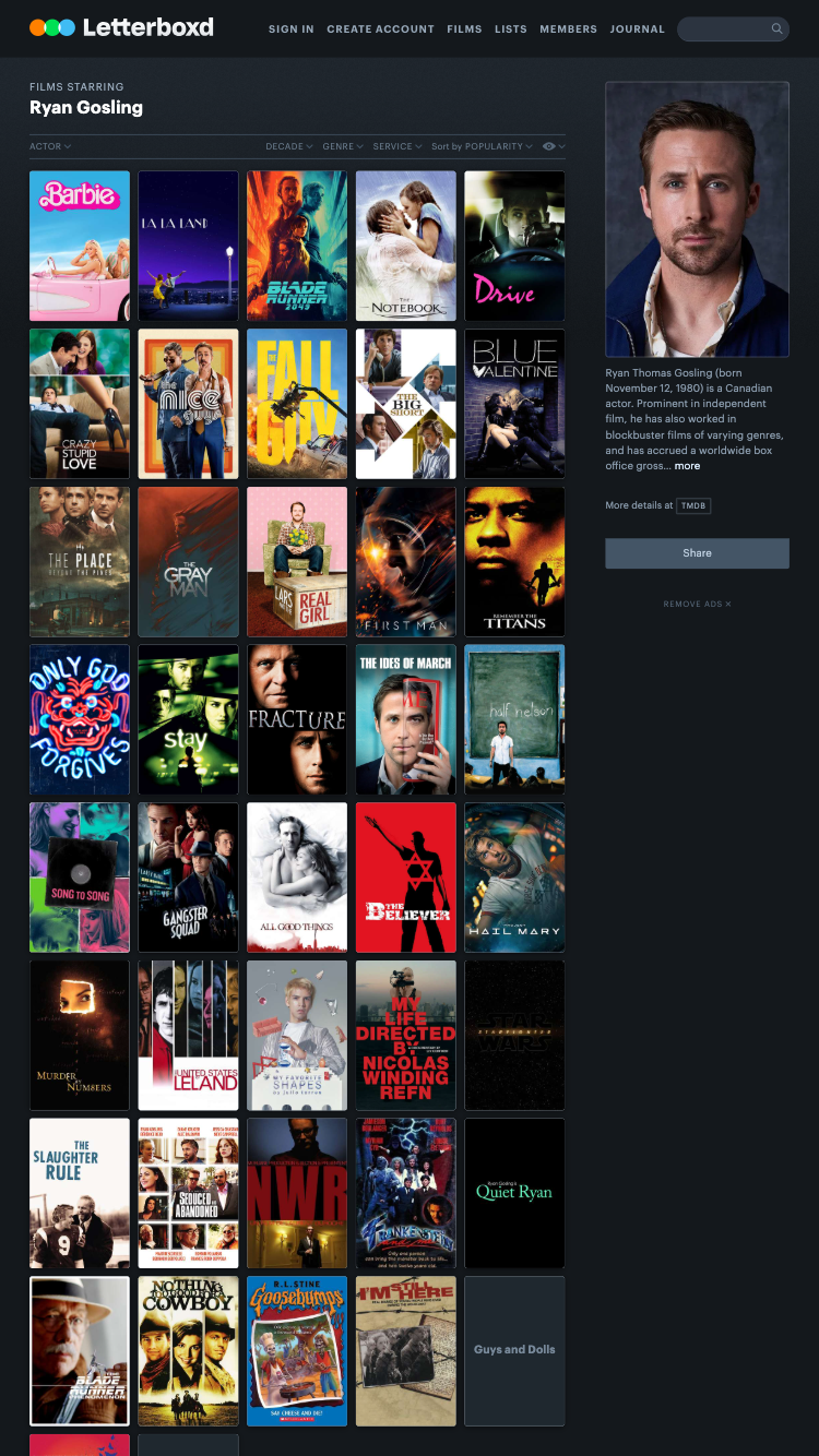 Example of what an actor page could look like.