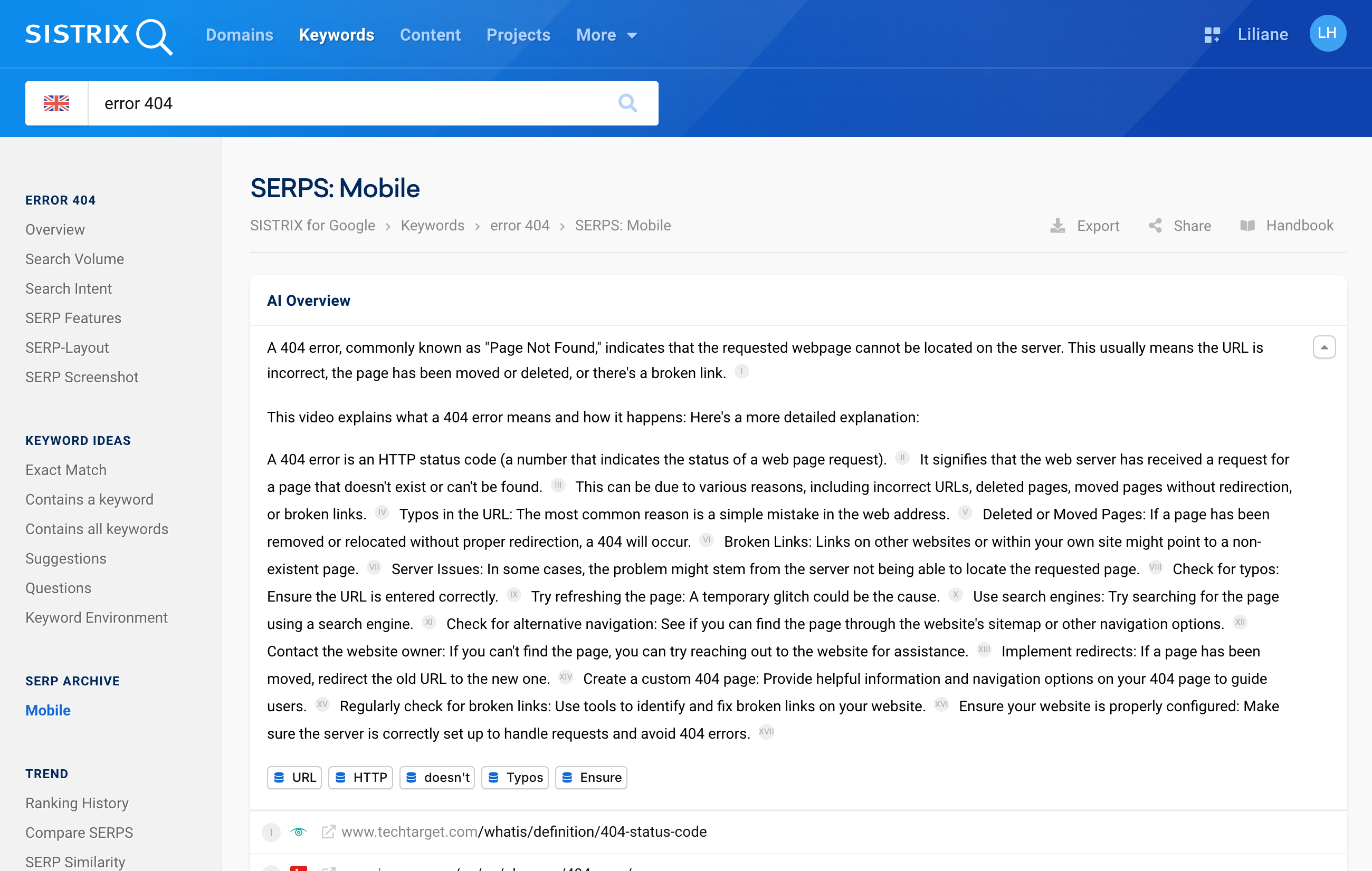 Example keyword to showcase the newly integrated AI Overview display in the SERP tab.