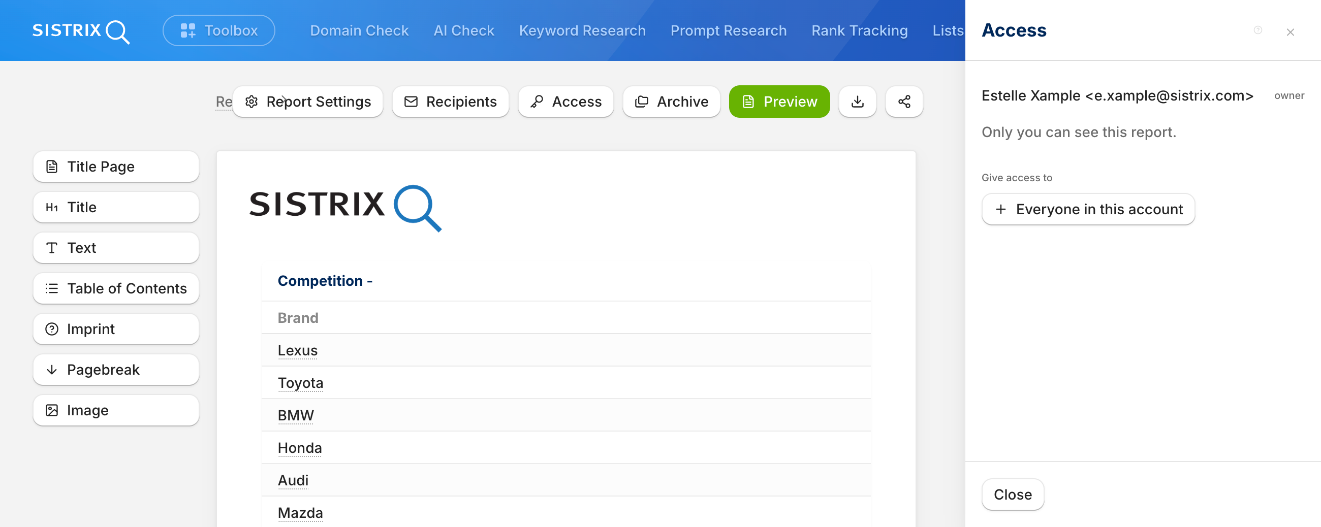 Assegnare i permessi di accesso a un report in SISTRIX