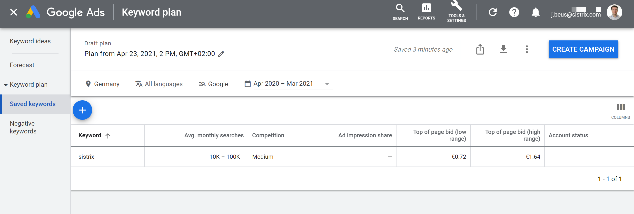 keyword planning tool from Google