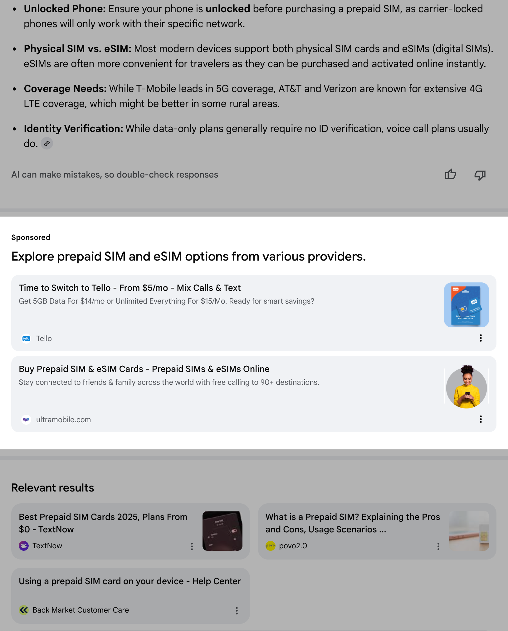 Example ad in Google AI Mode from November 2025